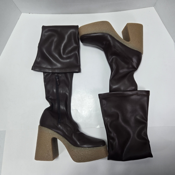 Stella McCartney Skyla Stretch Alter Mat Dark Brown Over-the-Knee Boots Size 7 - Picture 12 of 16